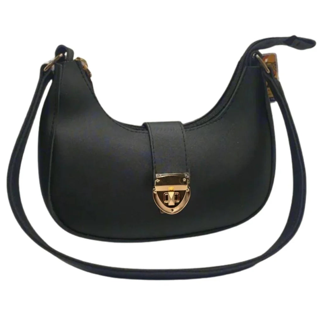 Crescent Leather Luxury Shoulder Bag for Women | Black